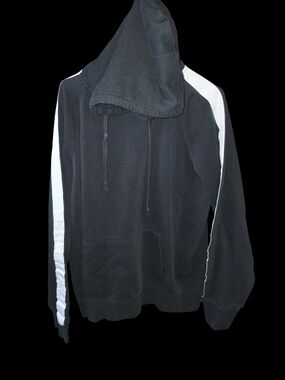 4/8/226. Zine Clothing Womens Black Hoodie with White Stripe